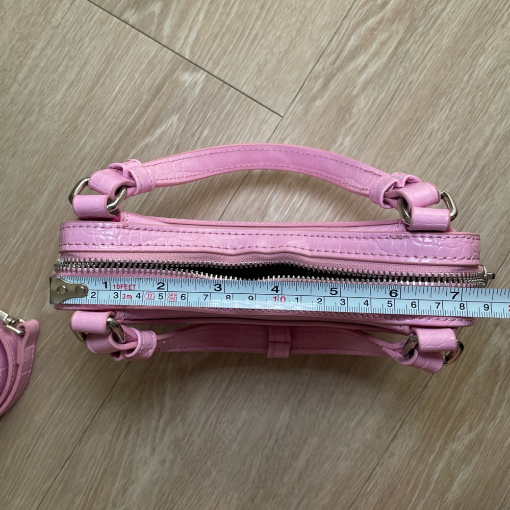 Zara Croc Embossed Top Handle Bag with Strap Pink Silver - Picture 14 of 16